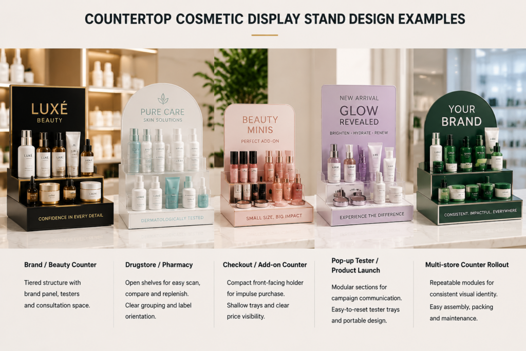 custom countertop cosmetic display stand for beauty brands
