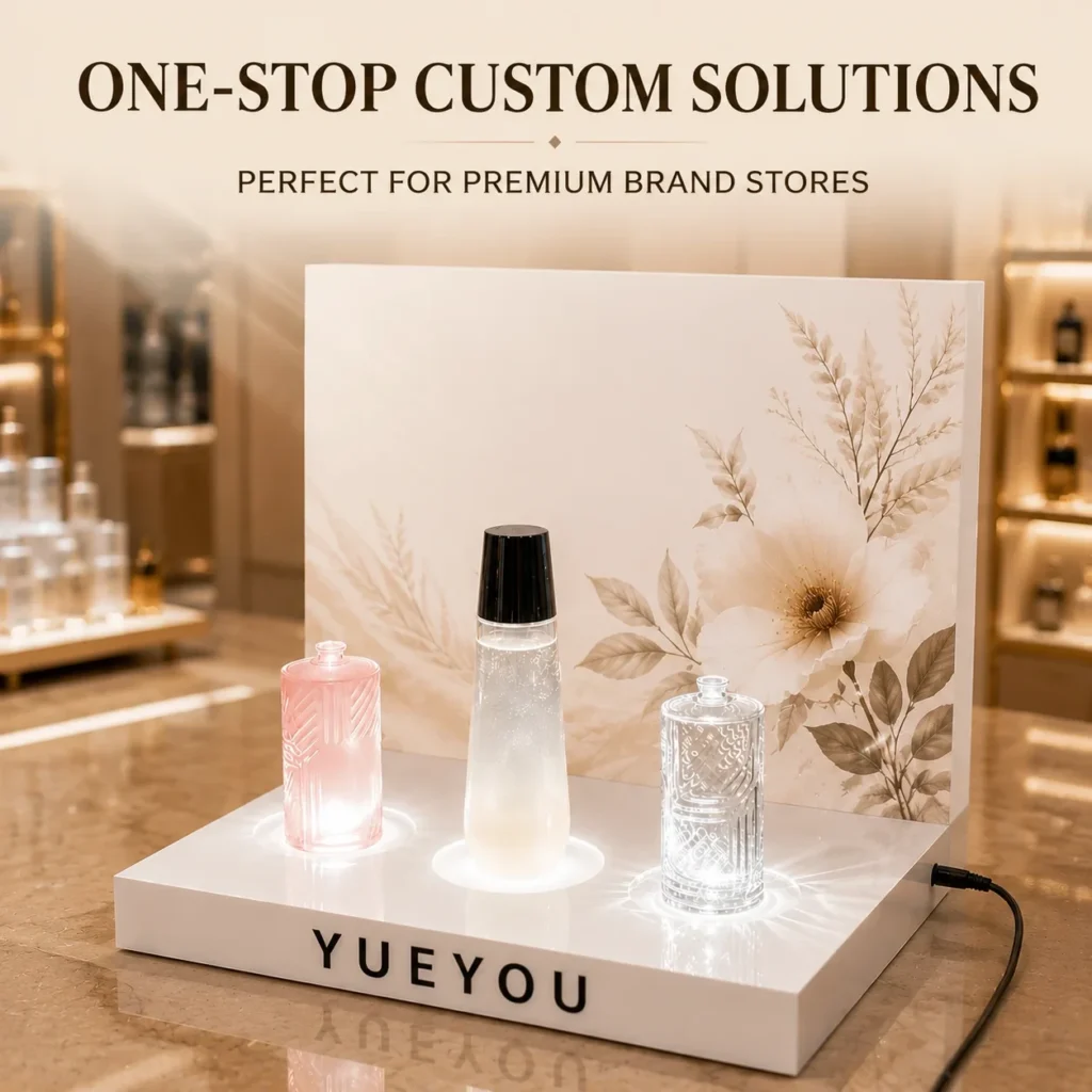 Tiered acrylic cosmetic display stand for beauty products