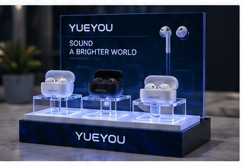 Custom acrylic display stand with branded retail design
