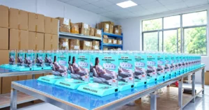 Bulk acrylic display stands in a display manufacturing facility